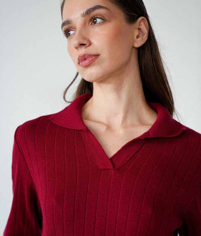 Поло вʼязаний Line Bordo бордовий 50% бавовна, 50% поліестер 2-25-at-pl-br L-XL(р) byMe