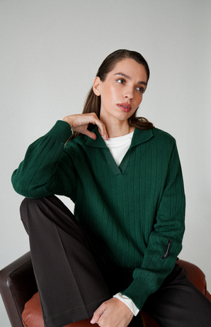 Поло вʼязаний Line Green смаргдовий 50% бавовна, 50% поліестер 2-25-at-pl-gr L-XL(р) byMe