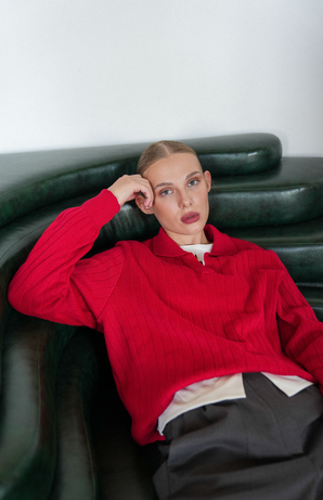 Поло вʼязаний Line червоний 50% бавовна, 50% поліестер 2-25-at-pl-кв L-XL(р) byMe