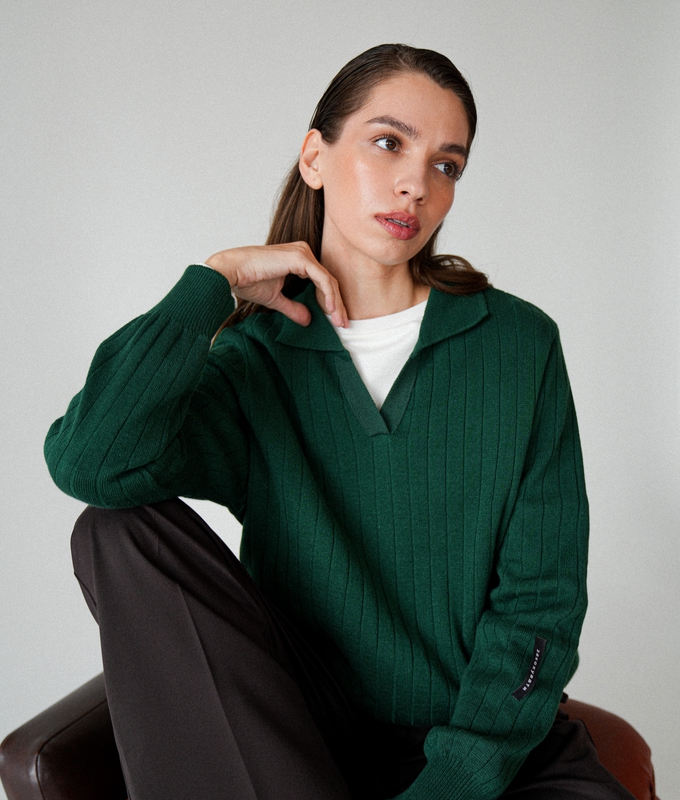 Поло вʼязаний Line Green смаргдовий 50% бавовна, 50% поліестер 2-25-at-pl-gr L-XL(р) byMe