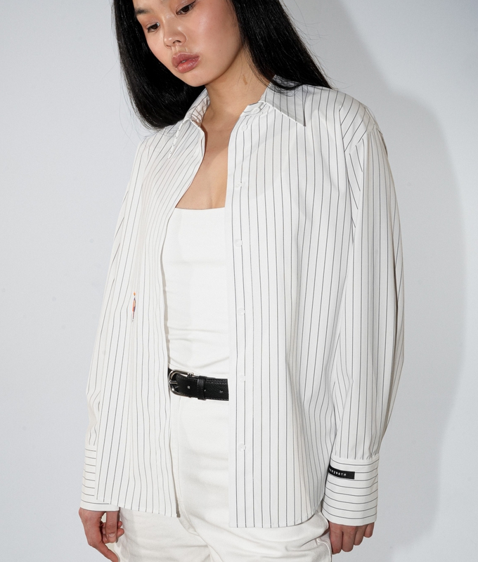 Сорочка Stripes біла у сіру смужку 19% бавовна, 76% поліестер, 5% спандекс 1-26-pt-sr-sm L-XL(р) byMe