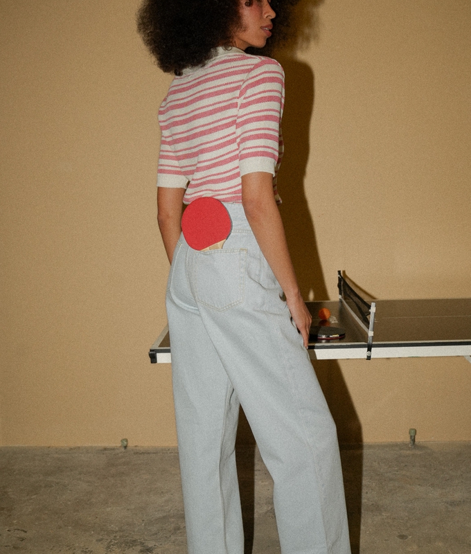 Поло у смужку молочний у червону смужку 50% бавовна, 50% акрил 1-26-pl-rd XXS-XS(р) byMe